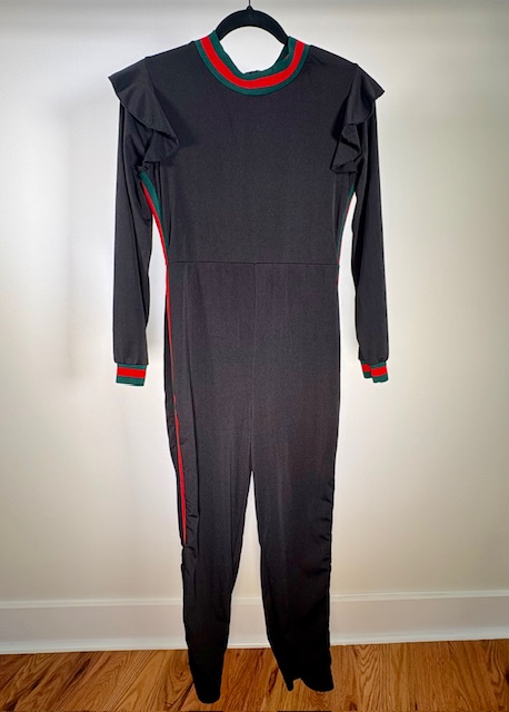 Black stripe jumpsuit front view