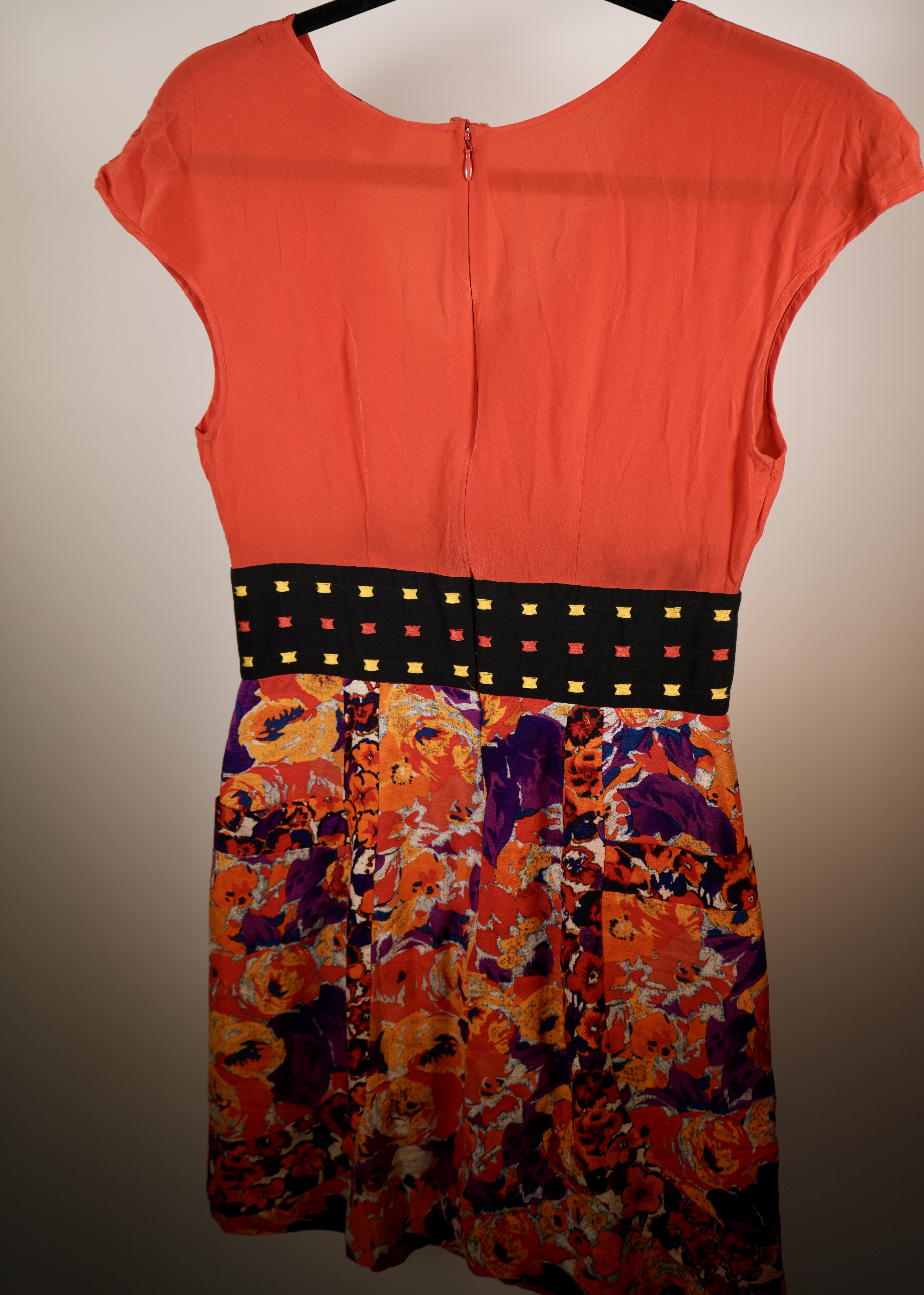 Coral and floral print cap sleeve dress