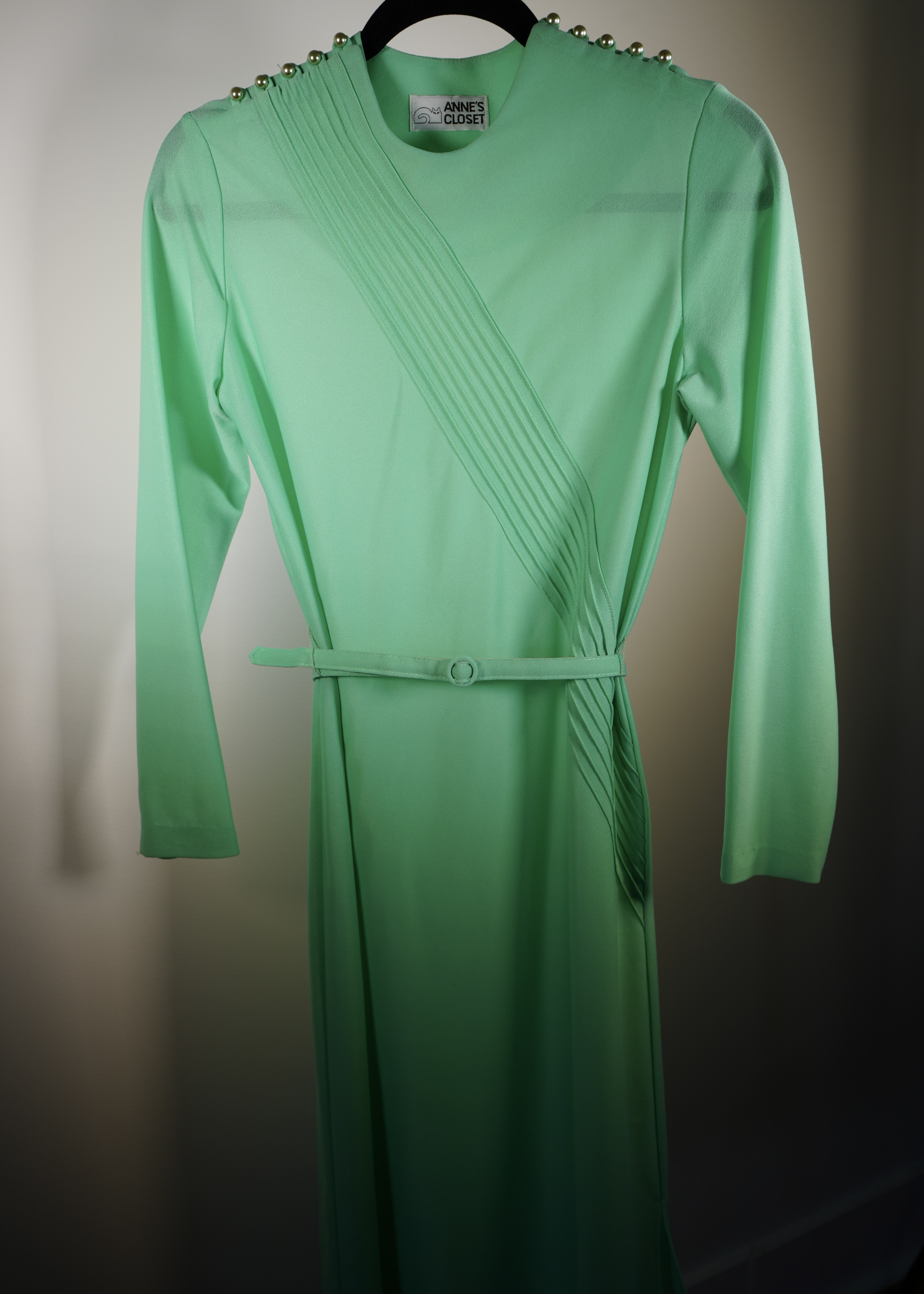 Mint green belted midi dress with shoulder studs