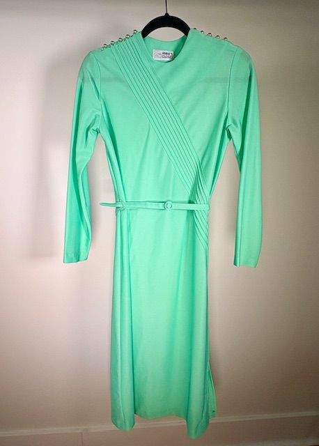 Mint green belted dress front view