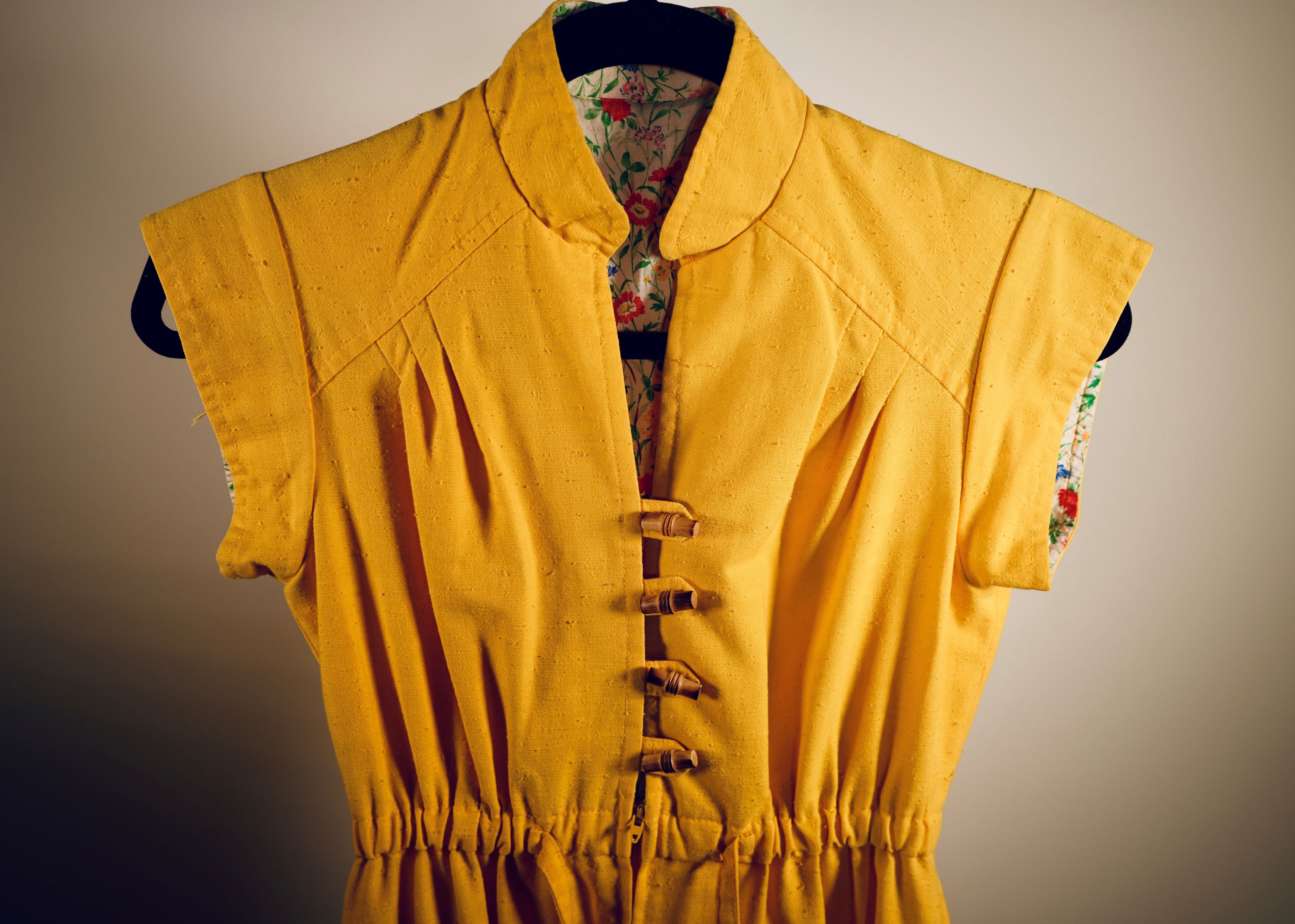 Yellow cotton dress close up