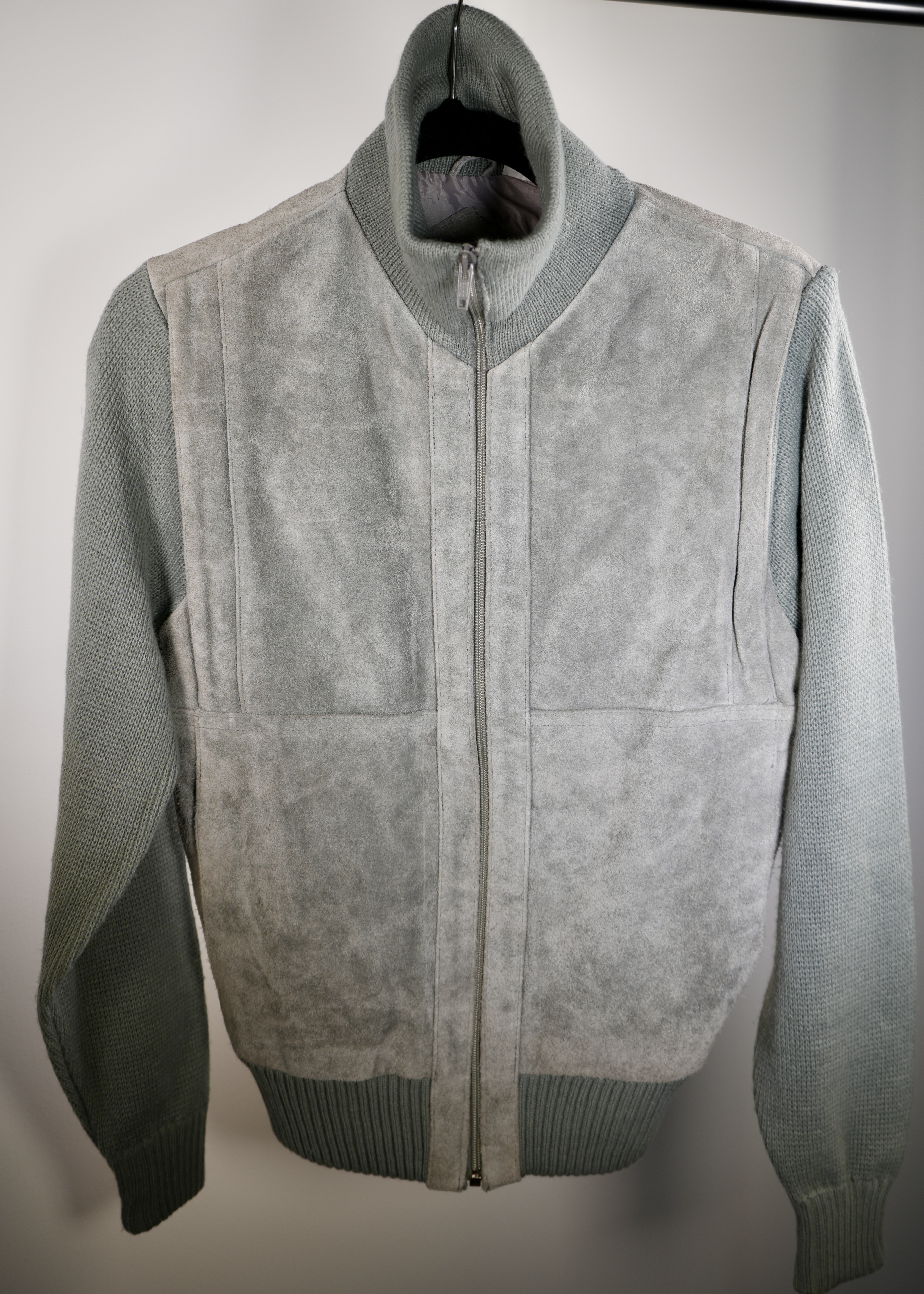 Mister Man sage suede and knit bomber jacket