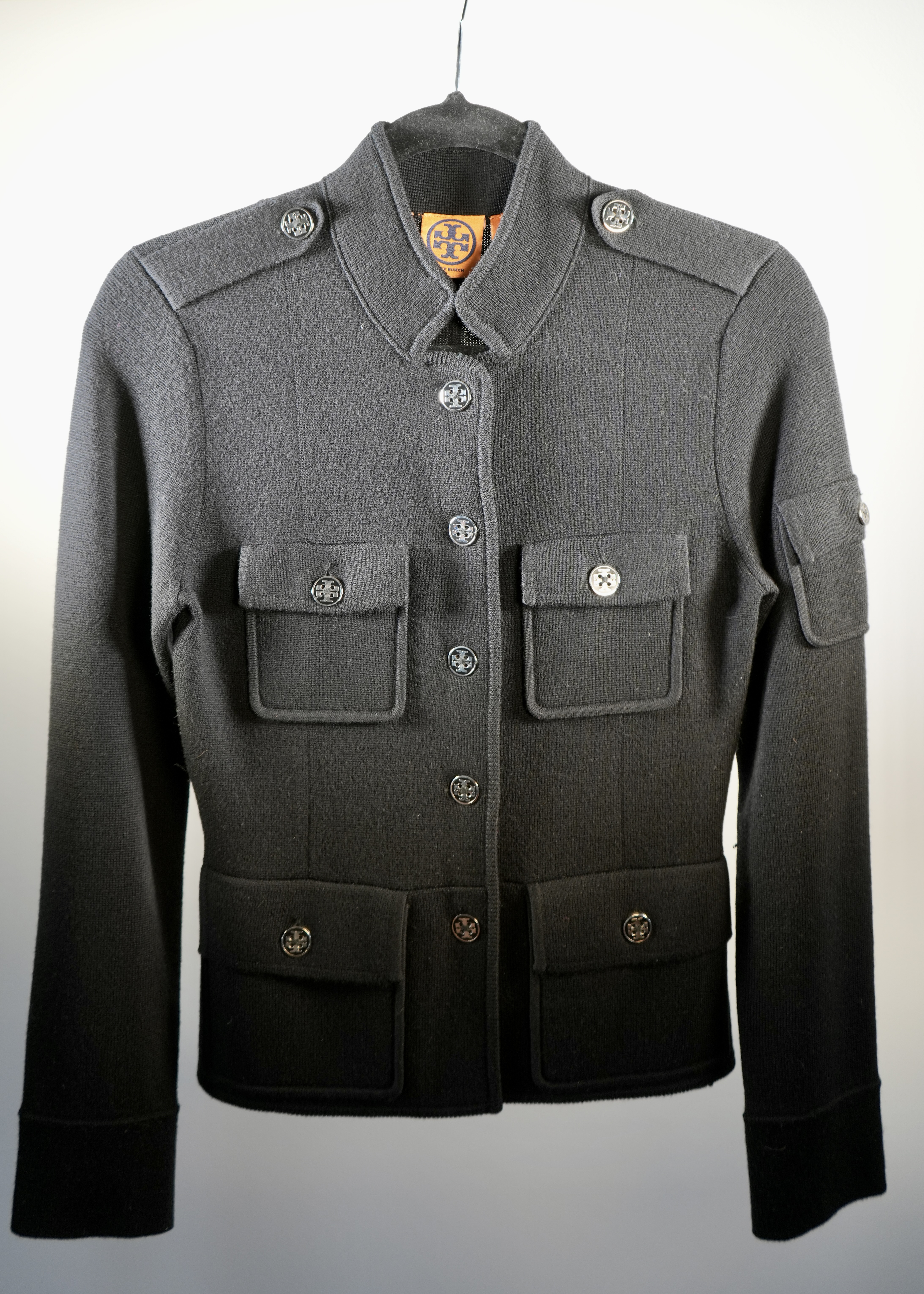 Tory Burch Military Knit Jacket in charcoal ombre